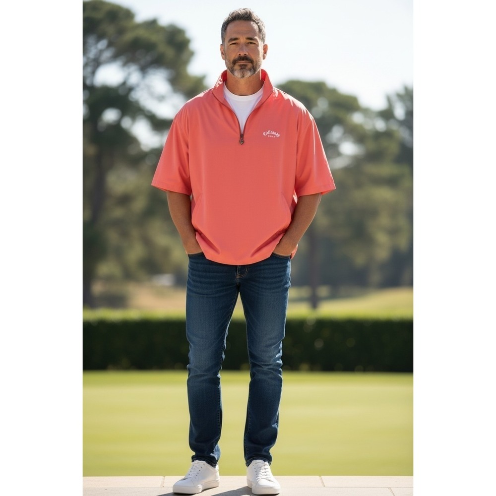 VTG Callaway Golf Short Sleeve 1/4 Zip Pullover Windbreaker Jacket Men's XL